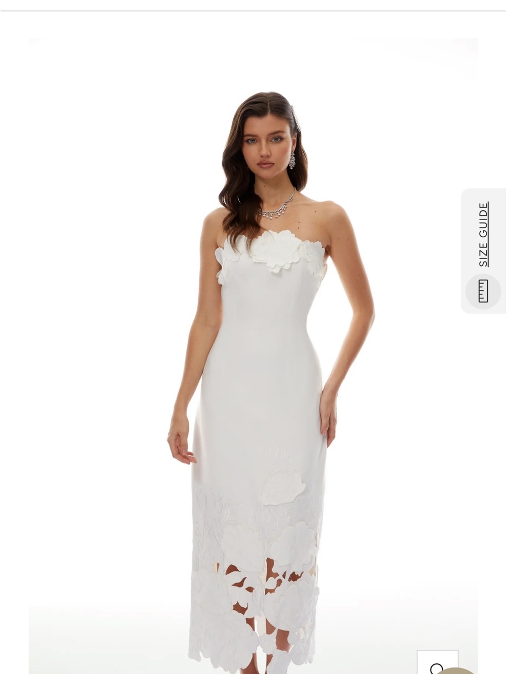 Strapless White Floral-Appliqué Midi Dress- fits like a large